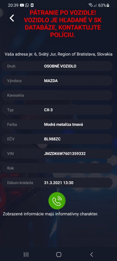 Krádež vozidla BL988ZC