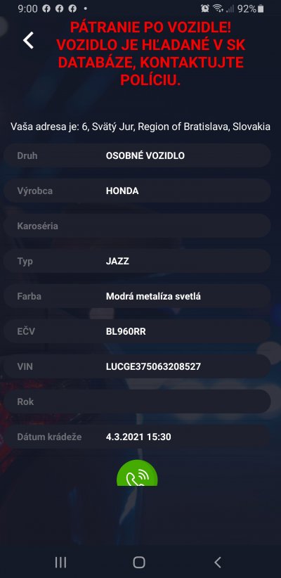 Krádež vozidla BL960RR