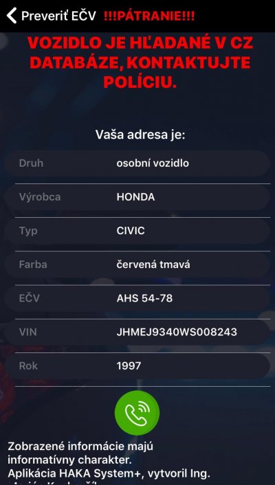 Krádež vozidla AHS5478