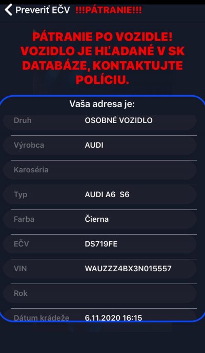 Krádež VOZIDLA DS719FE