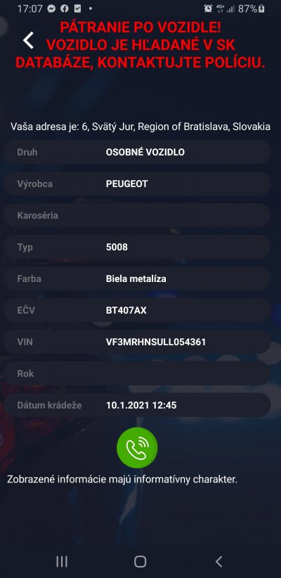 Krádež vozidla BT407AX