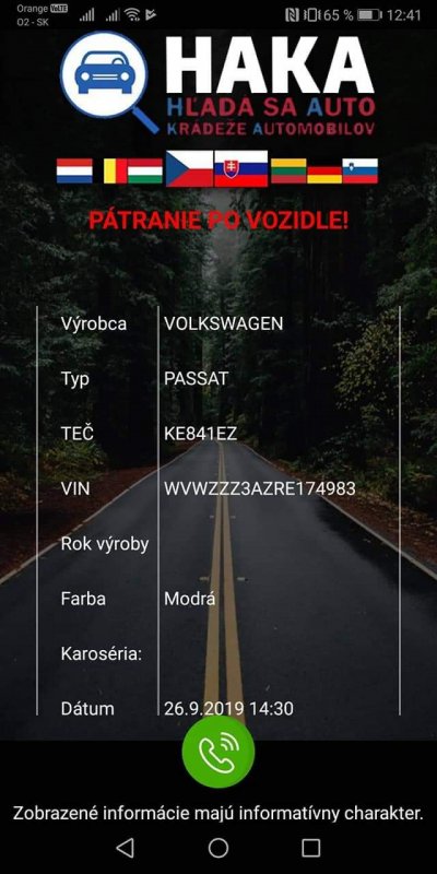 Nájdené ukradnuté vozidlo 