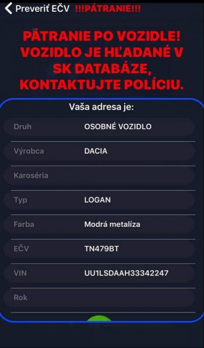 Nevrátene vozidlo TN479BT