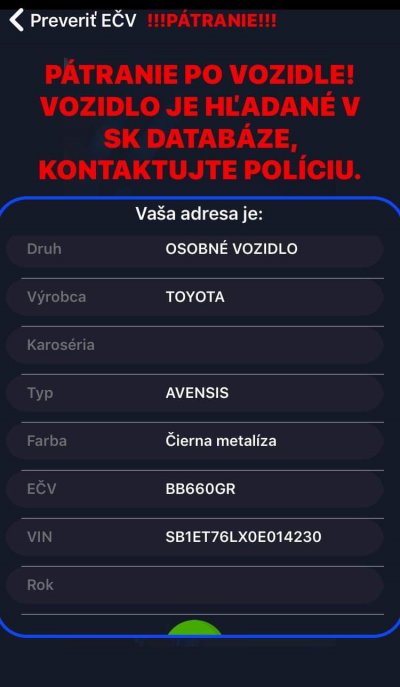 Nevrátene vozidlo BB660GR