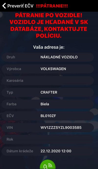 Krádež vozidla BL010ZF