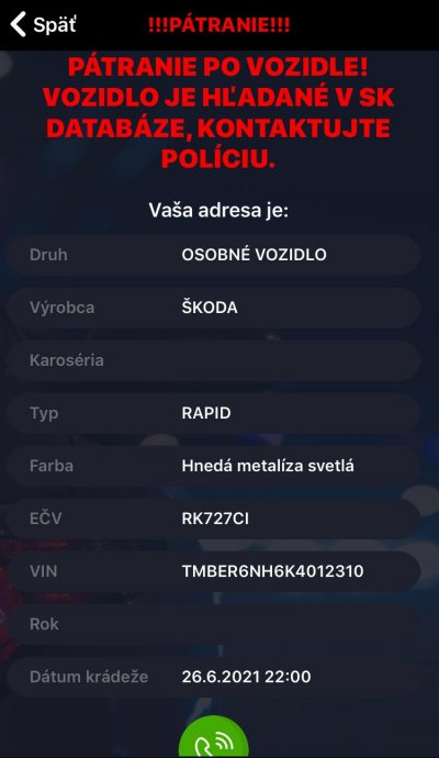Krádež vozidla RK727CI