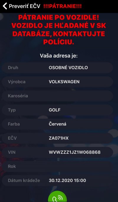 Krádež vozidla ZA071HX